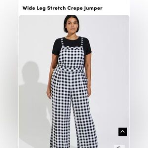 Wide Leg Stretch Crepe Jumper and Black Crop Top - Black and White Gingham